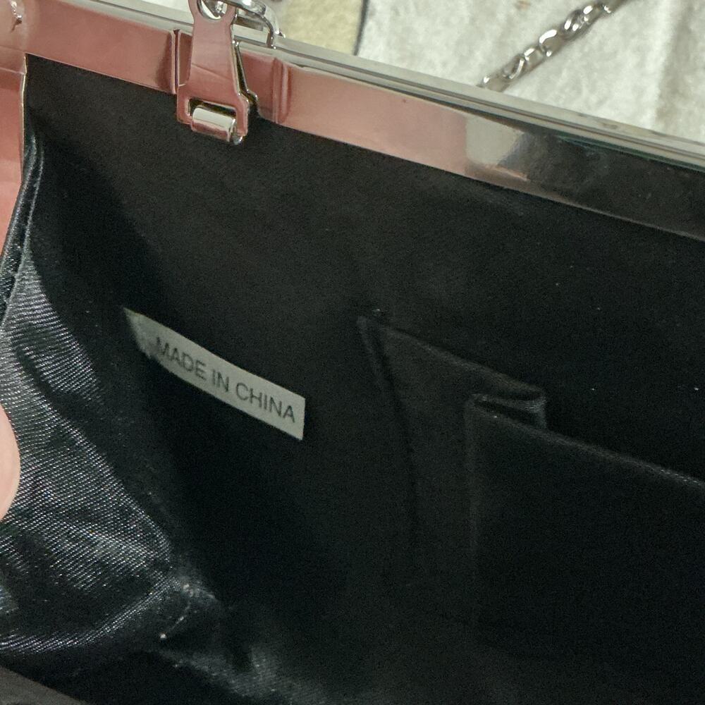 RSVP Y2K Black Satin Evening Bag w/ Silver Square Detail & Chain Strap - Picture 9 of 10